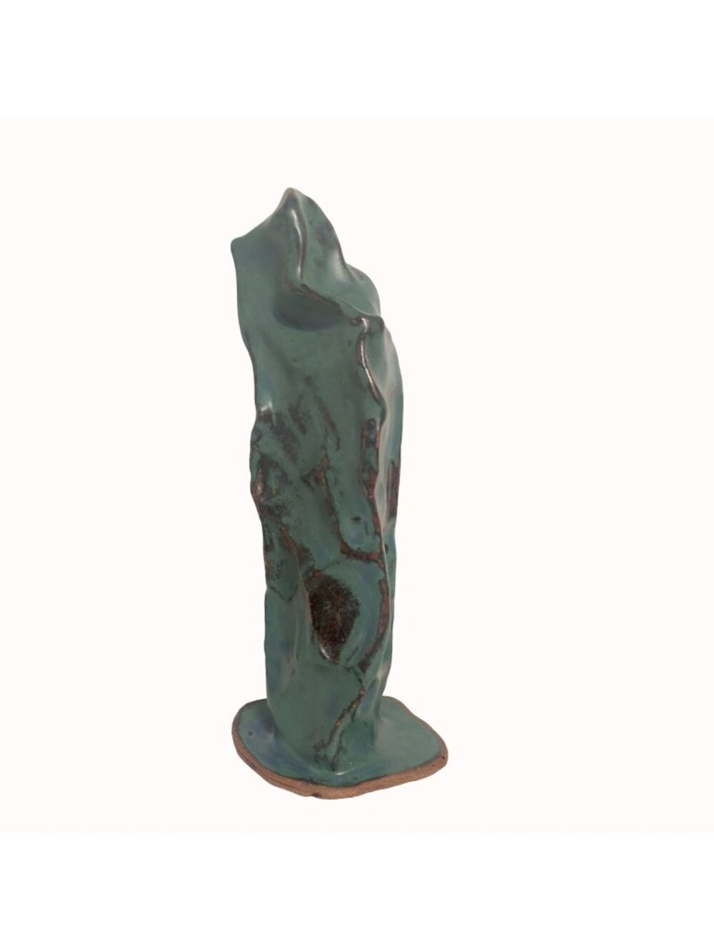 Abstract Ceramic Sculpture Green Patina Metallic Glaze Modern Studio Art Decor